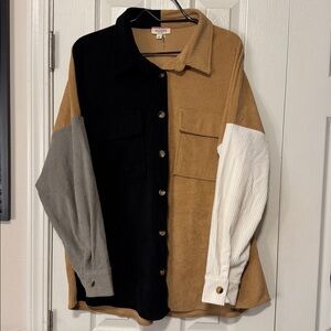 Andree by Unit Black, Tan, White Color Block Corduroy Shacket